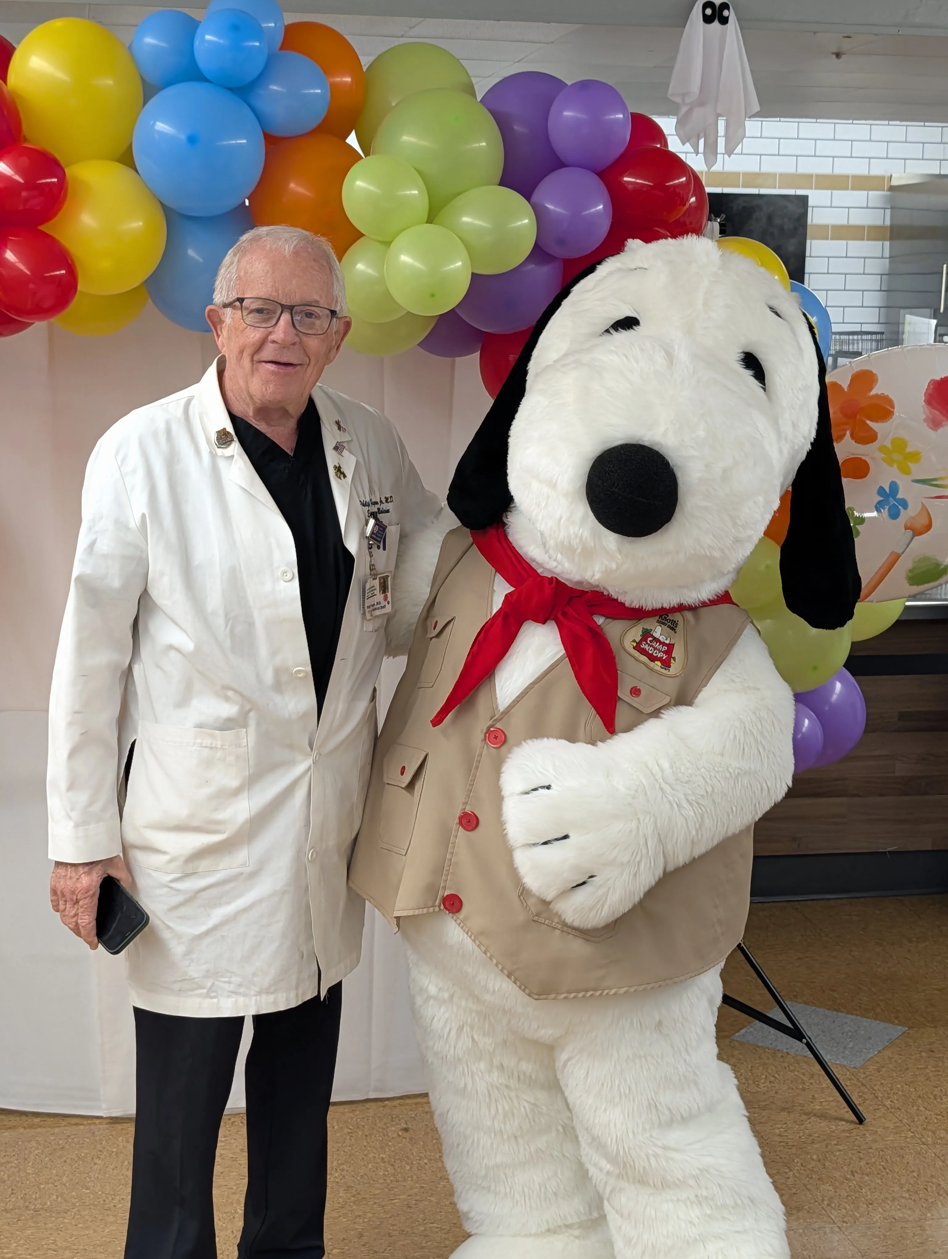 Dr. Fagan and Snoopy at Los Angeles Community Hospital